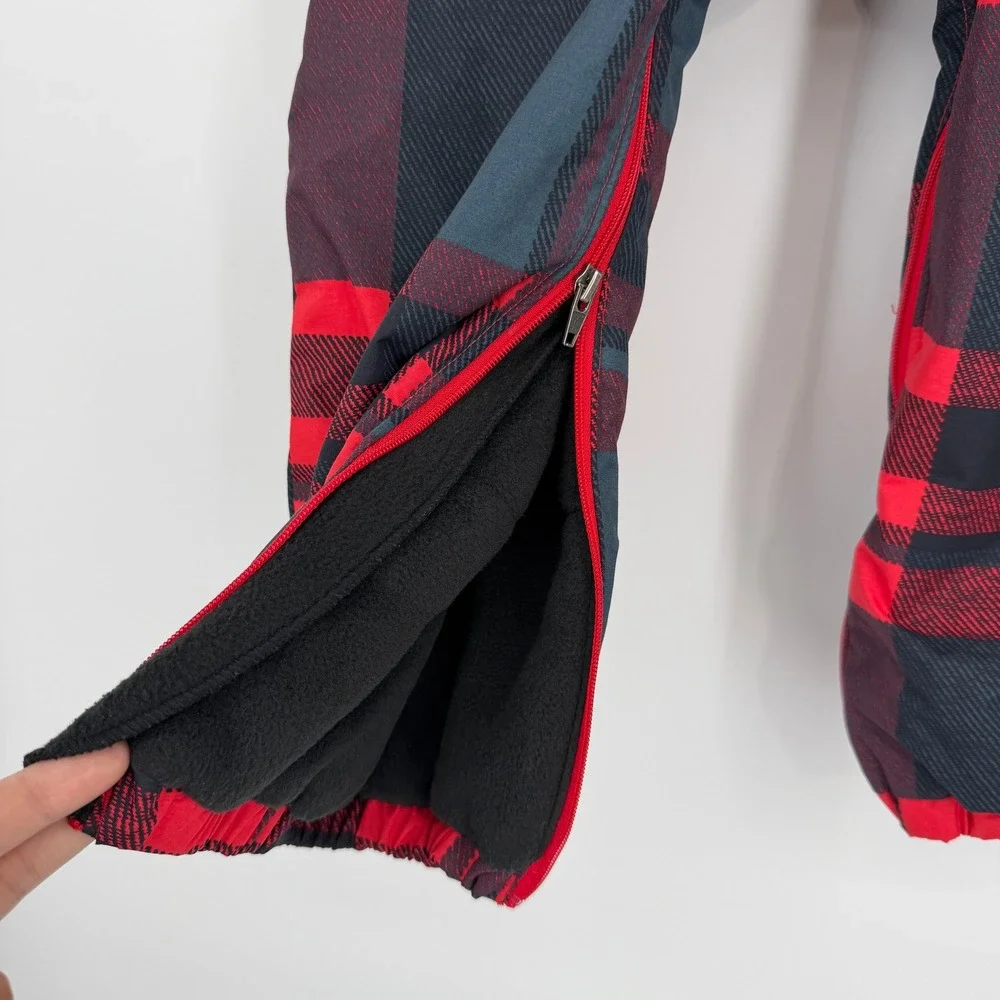 Columbia Toddler Plaid Snow Overalls Bib Pants‎ Fleece Lined 4T Red Gray